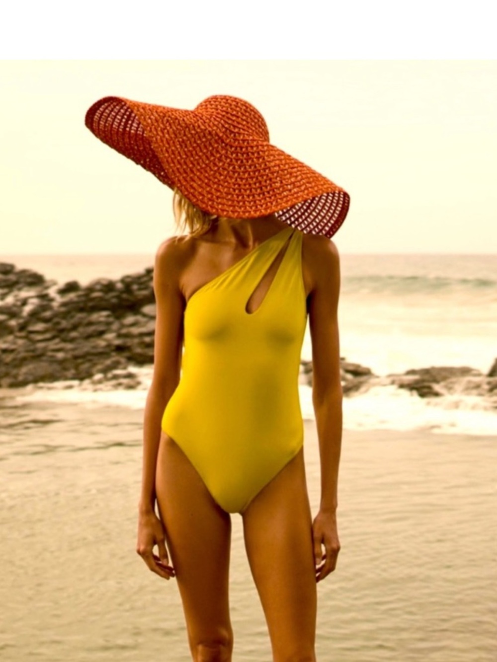 Zara Mustard Asymmetrical Swim One Piece